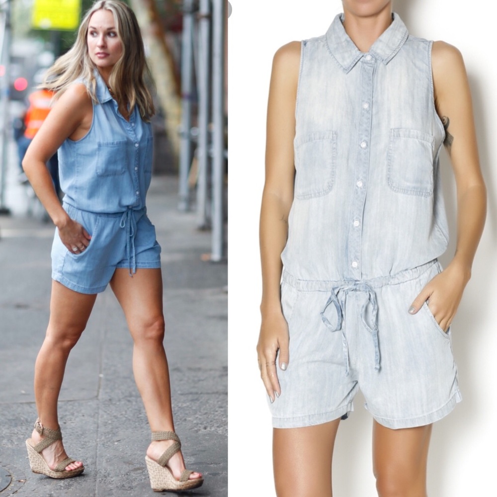 Rails Chambray Button Up Light Wash Romper sz XS